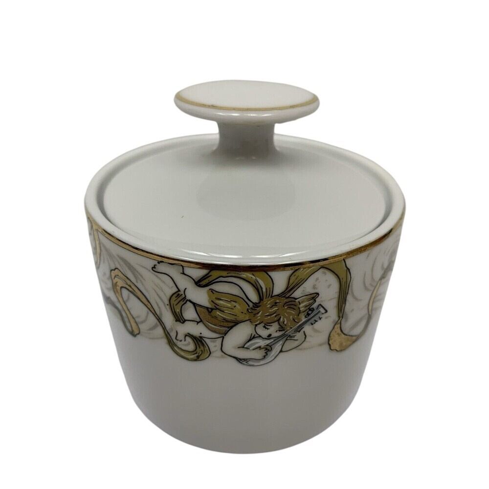 American Atelier Cherub Angels Sugar Jar Container Heavenly Hosts Porcelain Gold